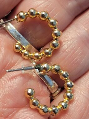 Gold-Tone Beaded Hoop Earrings - Unbranded